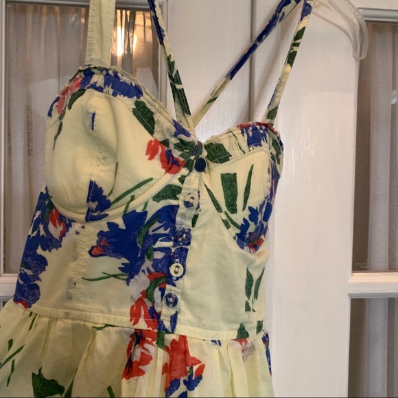 Abercrombie & Fitch pale yellow tropical floral mini dress Size M - Picture 5 of 13